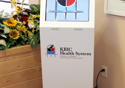 Freestanding Kiosk with Base and KBIC Health Systems Graphic