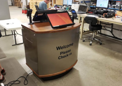 Dual Monitor Island Kiosk with Card Reader in Manufacturing