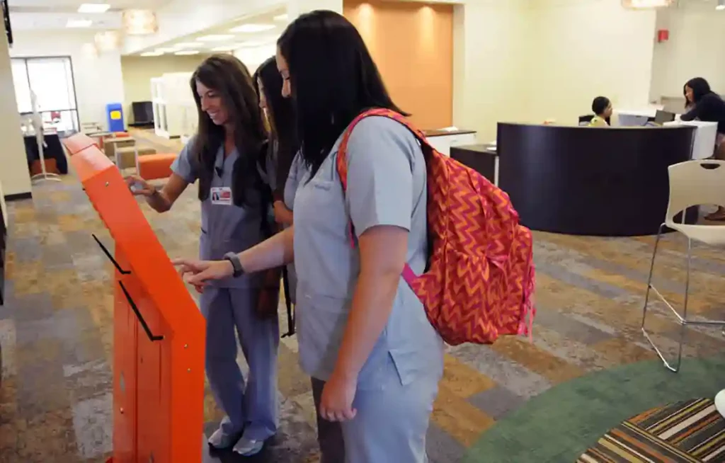 University of Tennessee Students with Freestanding Self Service Kiosks