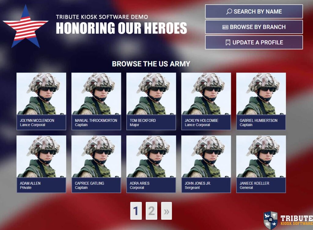 Tribute Memorial Software - browsing the 'Army' category