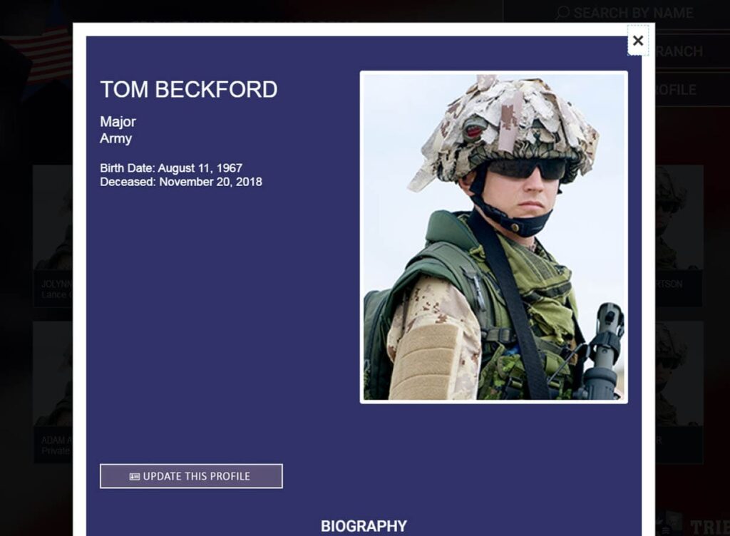 Tribute Memorial Software - viewing an entry on the kiosk