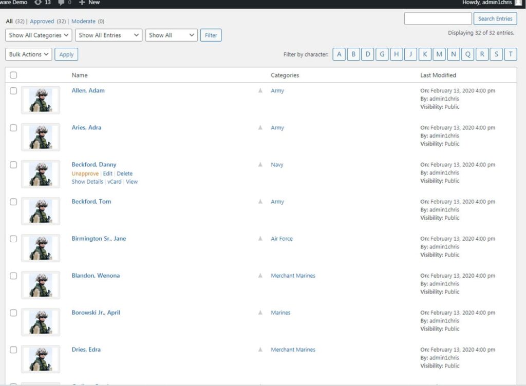 Tribute Memorial Software - backend entry interface - easy updating