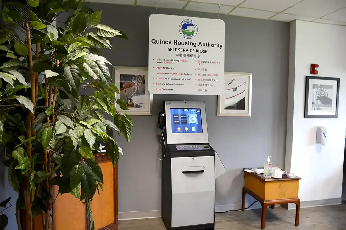 Housing Authority Lobby Self-service kiosk sign workstation