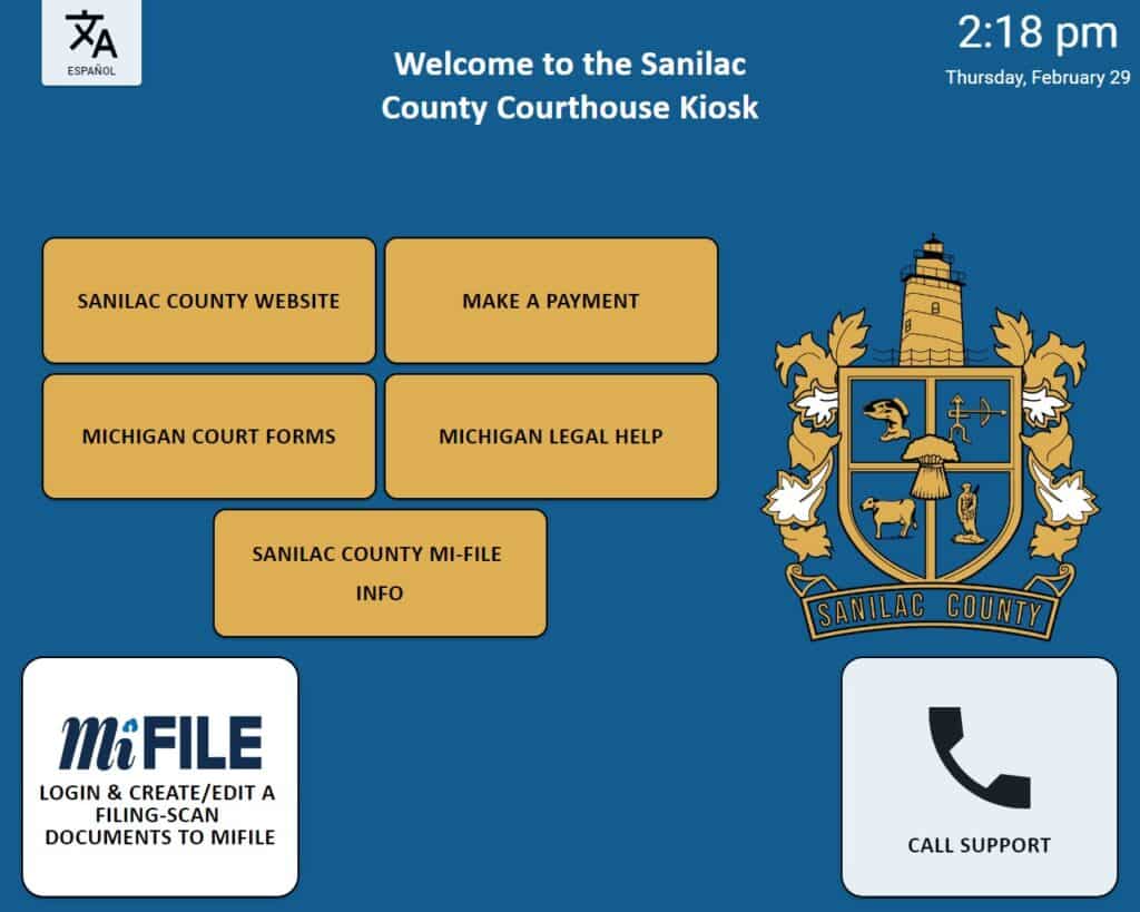 Sanilac County Courthouse kiosk user interface