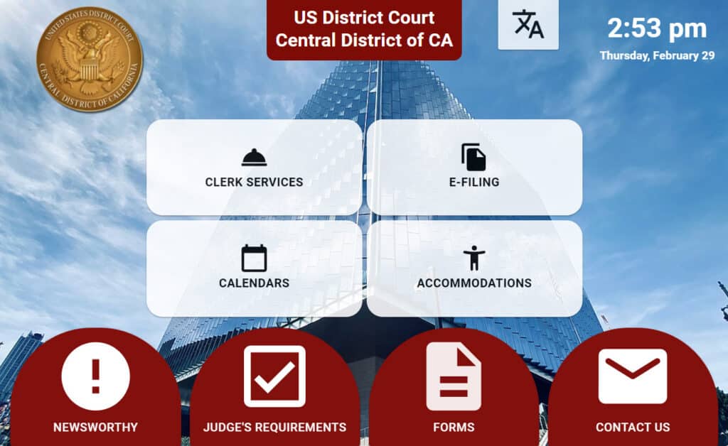 US Federal District Court Central CA Government Kiosk user interface