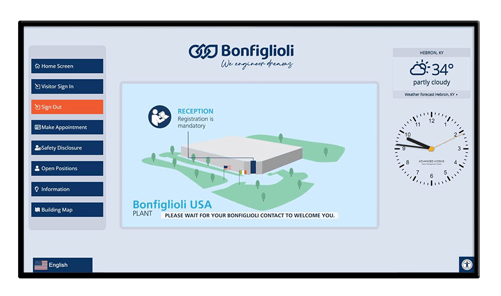 Wall mounted kiosk bonfiglioli interface