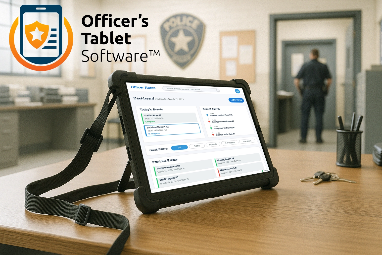Officers Tablet on desk in police station
