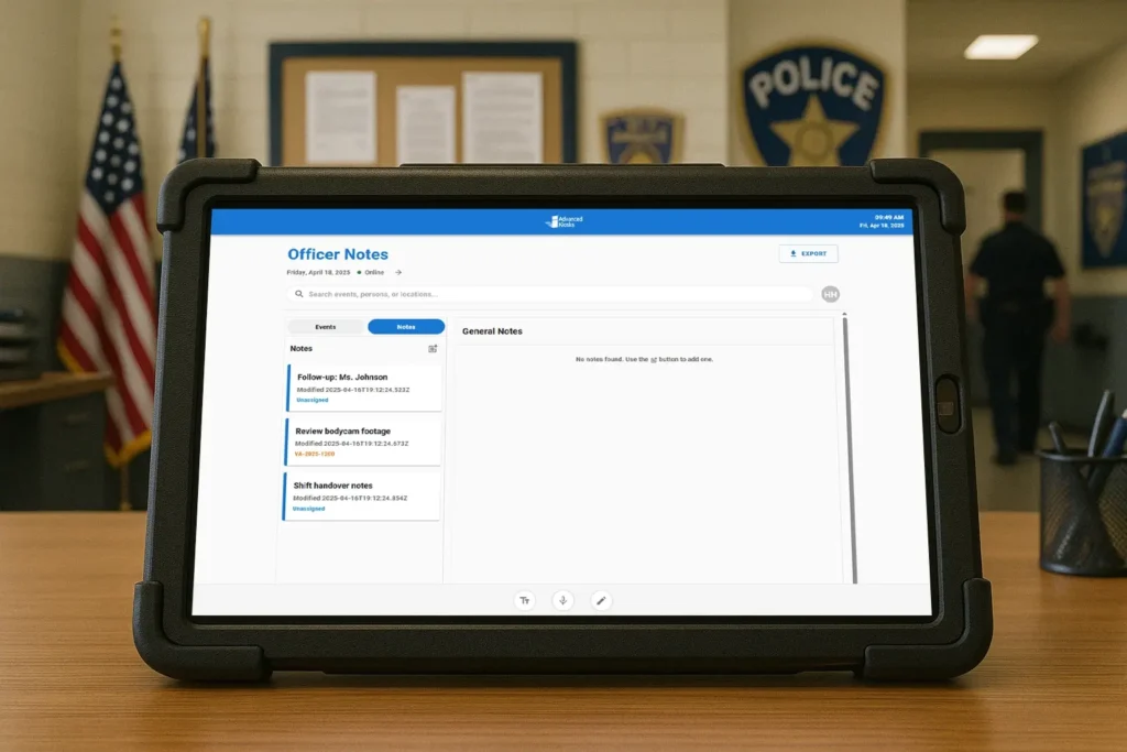 Officers Tablet UI - Officer Notes
