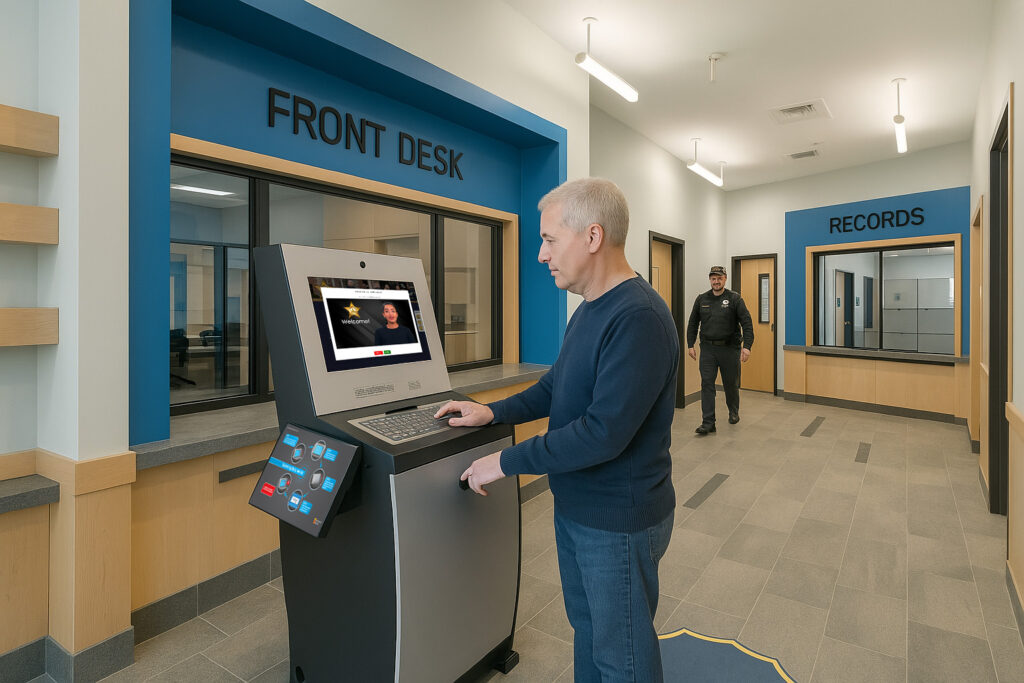 Citizen using kiosk in police station