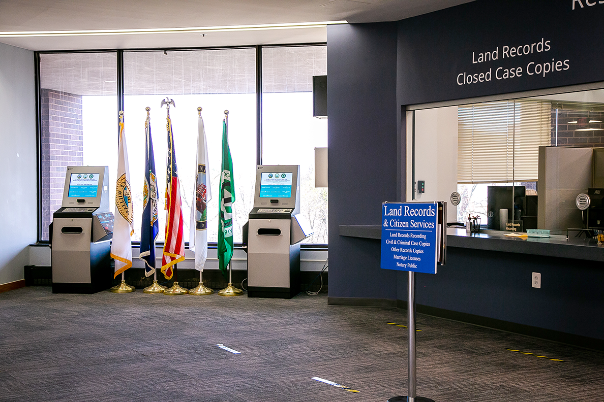 Prince William County Circuit Court Clerk reception area kiosks