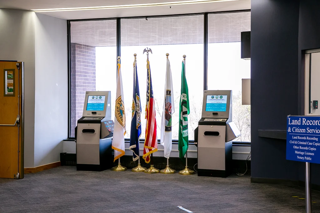 A Pair of Document Kiosks in a Government Building