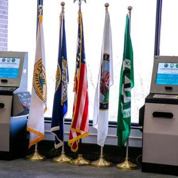 Prince William County Circuit Court kiosks and flags Prince William County Circuit Court kiosks and flags
