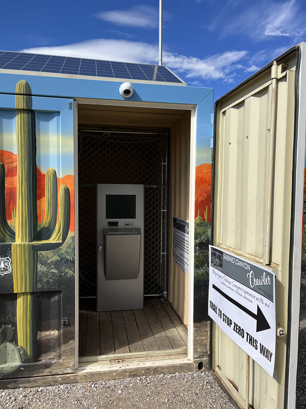 Ticketing transit kiosk in enclosure Ticketing transit kiosk in enclosure