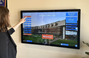 Visitor Management System in Use - Touchscreen Kiosk
