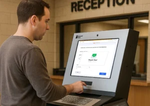 Man Interacting with Kiosk Document Management
