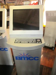 BMCC freestanding kiosk with metal keyboard in production
