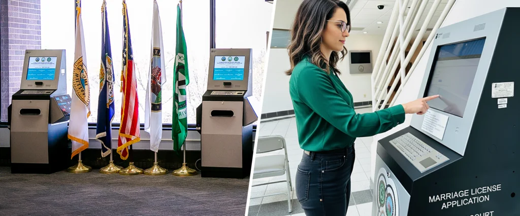Courts kiosks split screen