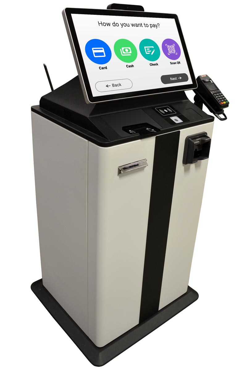 Vault Self-Service Payment Kiosk - with ID Reader, Apple Pay, Check Reader, Cash Acceptor, Credit Card Processor and Camera - Side