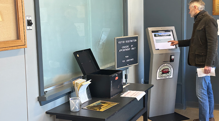 Government check-in kiosk in use