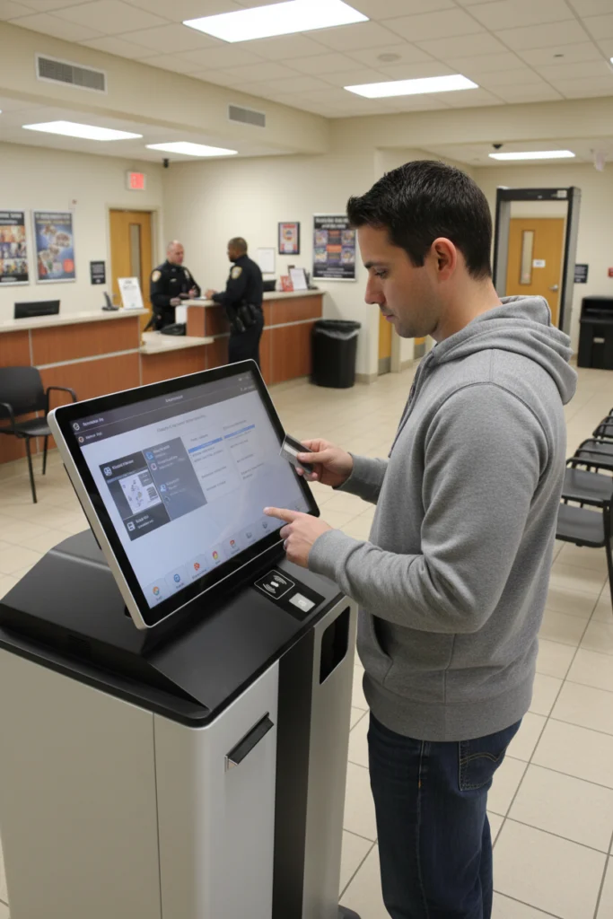User making payment on Vault kiosk