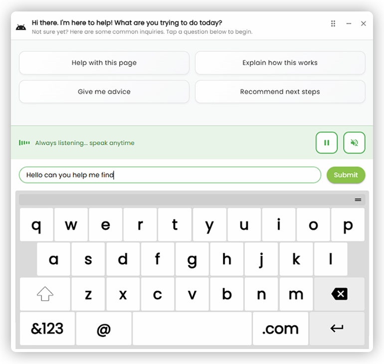 Zamok Chat Agent window expanded with onscreen keyboard