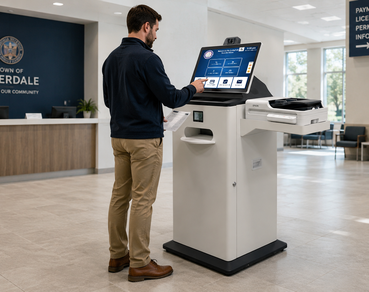 Citizen processing documents at a kiosk