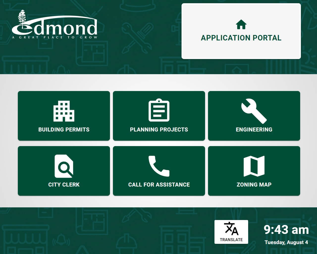 Edmond OK user interface homepage
