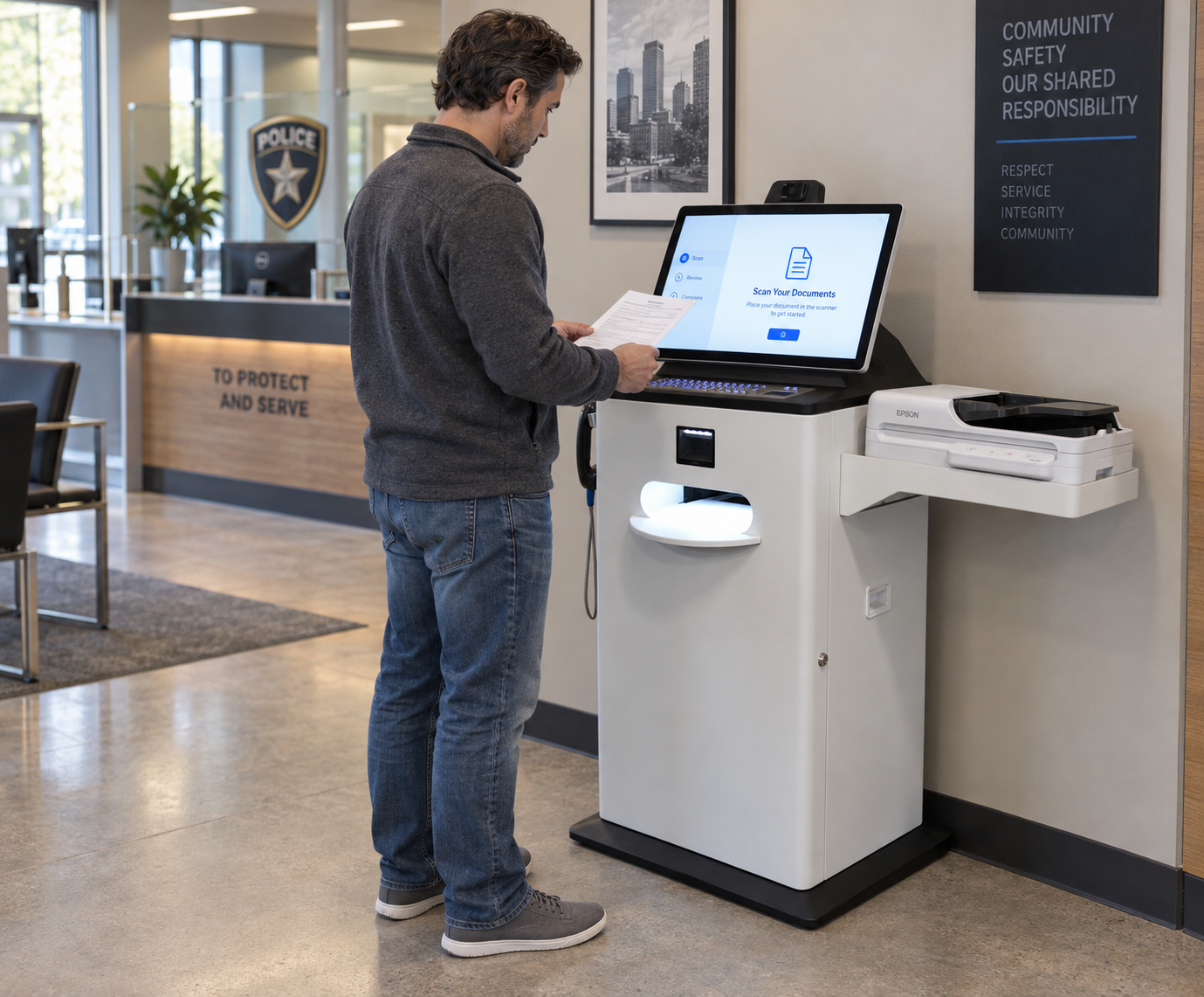 Citizen managing documents in police station