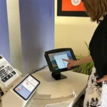 Office Extension Lite Tablet Kiosk in Use