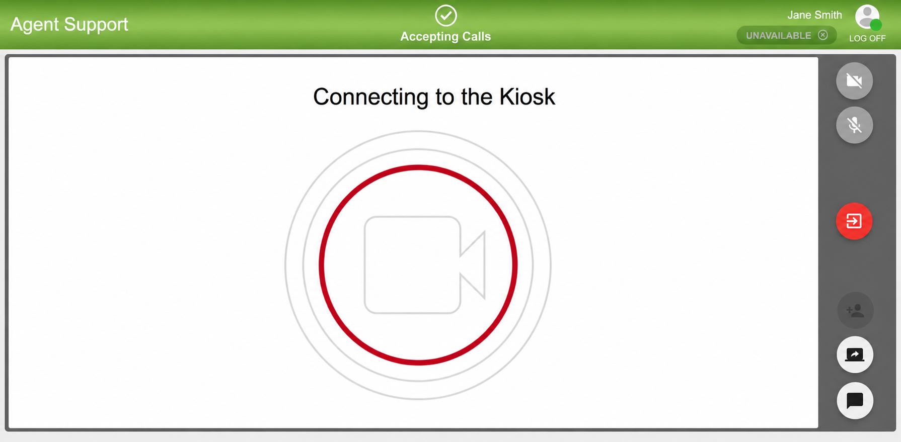 Agent dashboard connecting to a kiosk