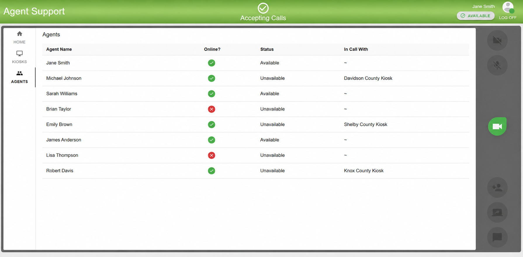 Agent dashboard Agents roster