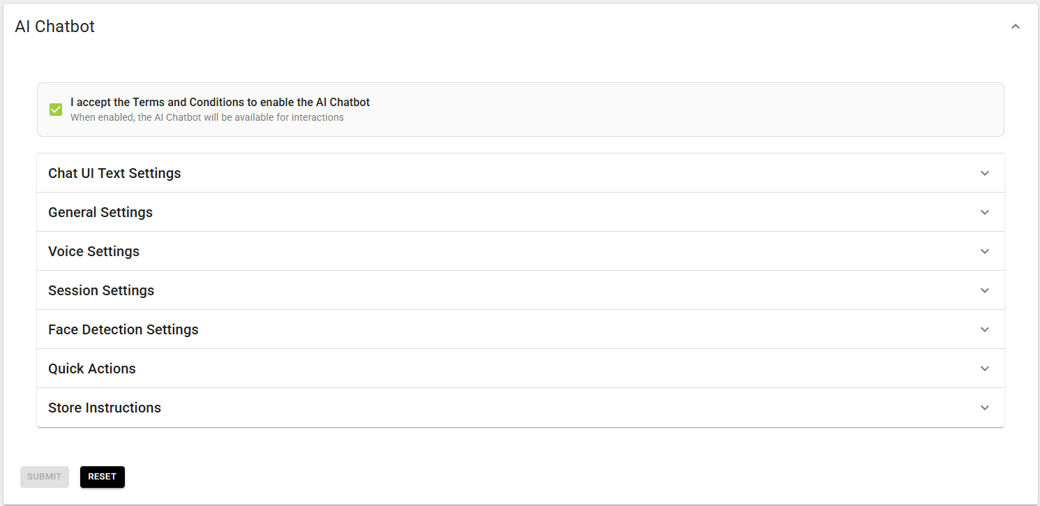 AI Gemini settings with core, voice, tools sections